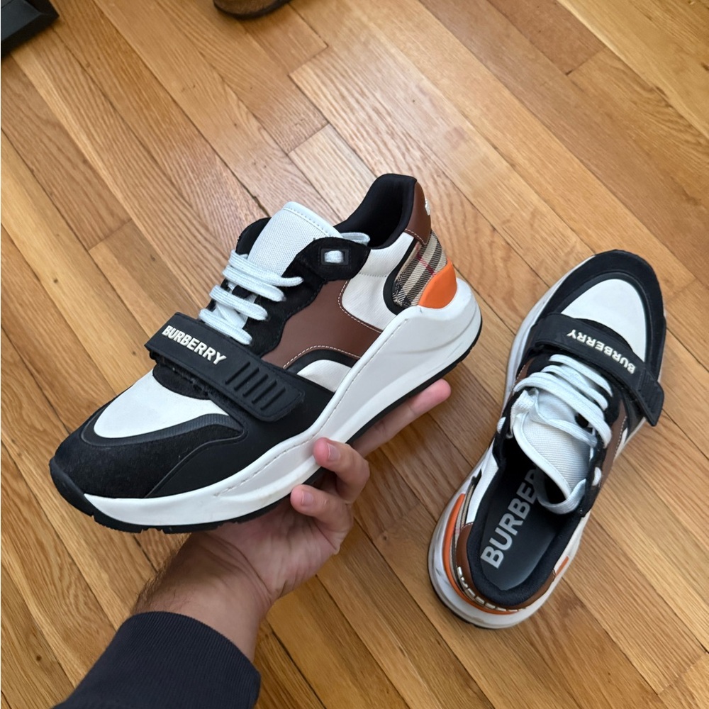 Burberry Men's Black, White, and Orange Sneakers
